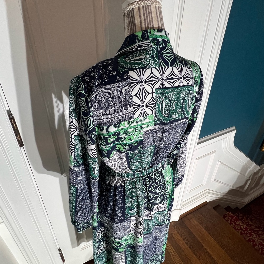 Green patchwork print loft small women’s belted m… - image 11